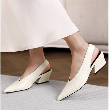Sandals Luxury Brand Sexy Dress Shoes Elegant Chunky High Heeeled Pumps Sexy Pointed Toe Evening Shoes Women Shoes V Cut Shoes