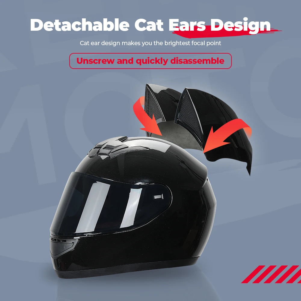 KEMITOUR Full Face Motorcycle Helmet DOT Certification Cat Ear Safety Moto Helmet For Women Men Breathable Gift For Girlfriend