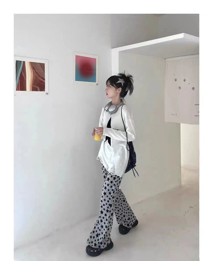 American Retro Flared Pants Women Summer High Waist Thin Full-Length High Street Hip-hop Casual Y2k Trousers Streetwear Female