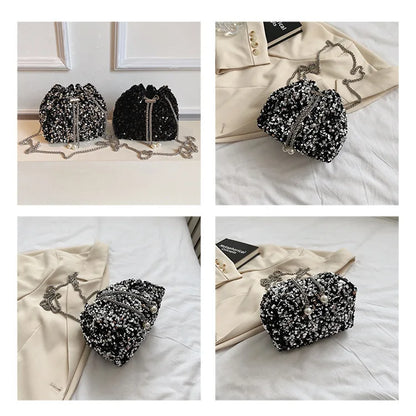 Good-looking Personality Sequin Women's New Korean Bucket Bag Bright Eyes Style Fashion Crossbody Dinner Single Shoulder Bags