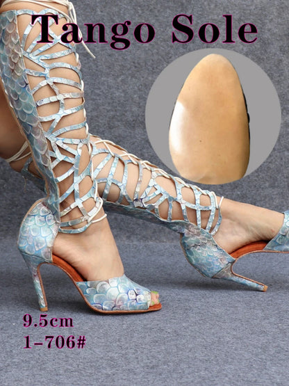 Ladingwu High-end Custom Material Fish Scale Texture Women Dance Shoes Sexy Pole Dance Boots Ladies Wedding Ballroom Shoes
