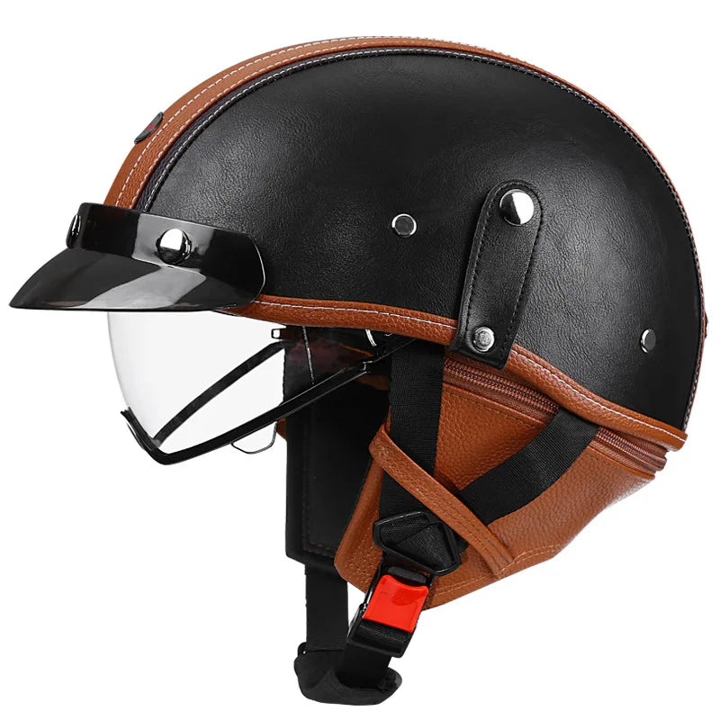 Retro Motorcycle Helmet DOT Approved Built in Sunglasses Casco Moto Helmet Detachable Insert Liner Vintage German Half Helmet
