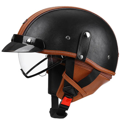 Retro Motorcycle Helmet DOT Approved Built in Sunglasses Casco Moto Helmet Detachable Insert Liner Vintage German Half Helmet