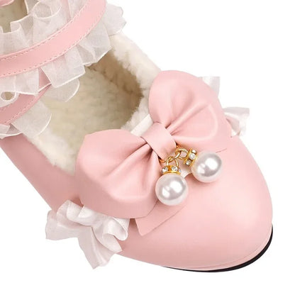 Cross Strap Women High Heels Mary Jane Pumps Party Wedding Cosplay White Pink Black Strawberry Bow Princess Cosplay Lolita Shoes