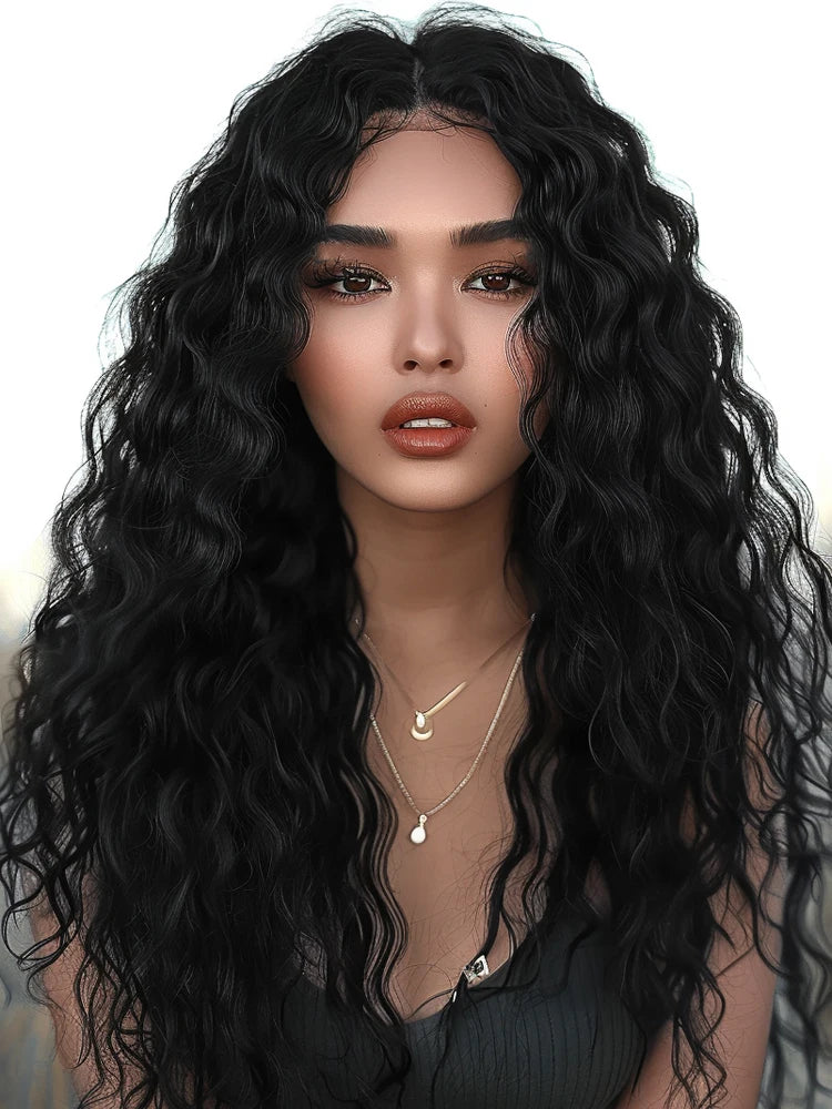 Synthetic Lace Front  Wig 30" Ombre Blonde Black Wig Baby Hair Wigs Long Wavy Hair Lace Wig For Women Lace Front Wig Cosplay Wig