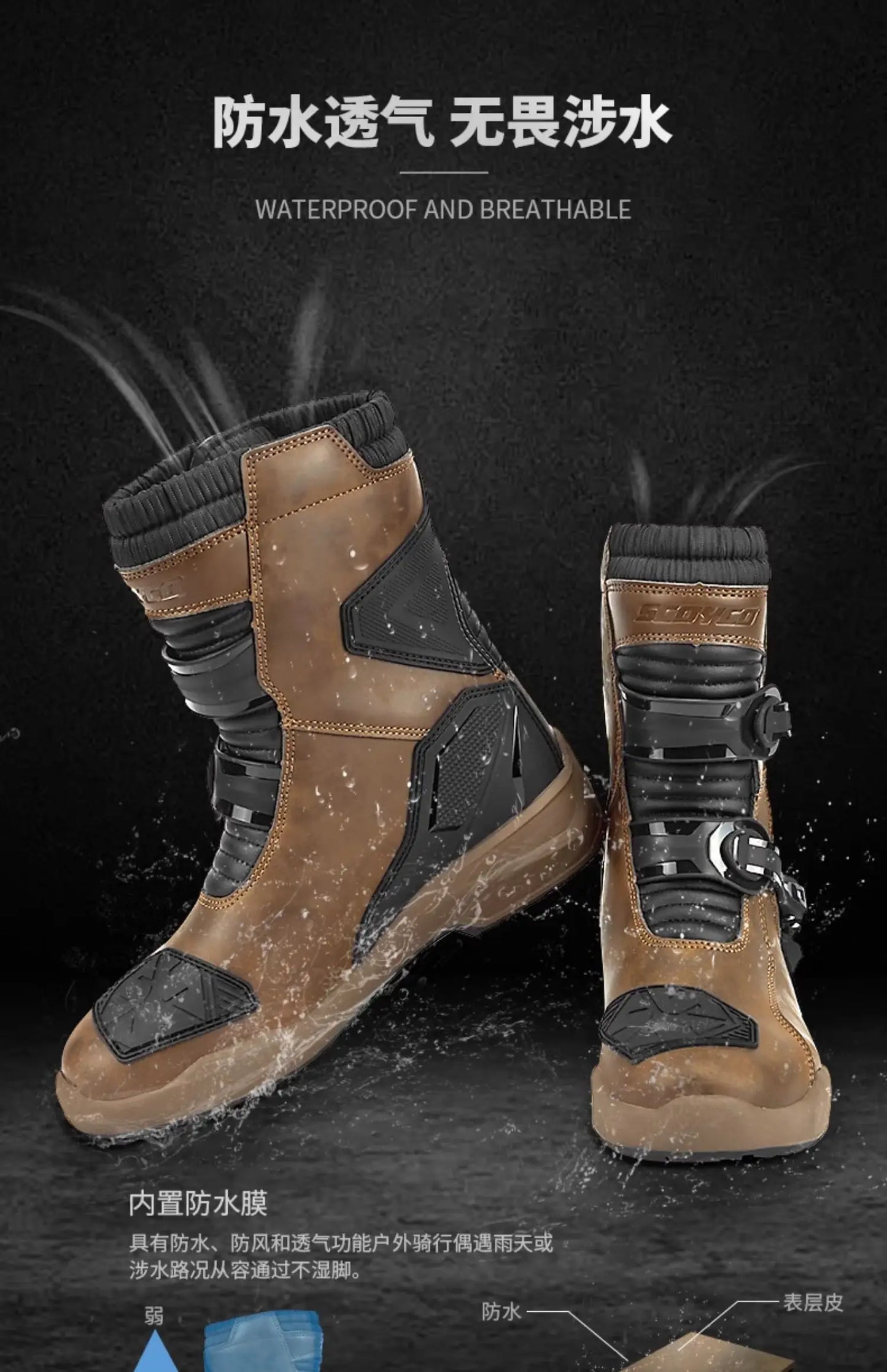 Retro Motorcycle Boots Cowhide Waterproof Mid-Calf Long riding Boots Men Women Riding Motocross Bota Motorbike Motocross Shoes