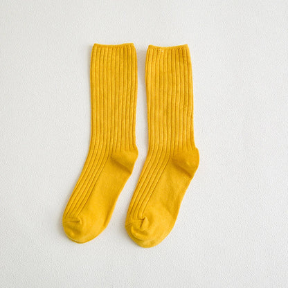 1 Pair Retro Women Cotton Loose Socks Autumn Winter Knitting Solid Color Long Black Korean Japanese Student Girls Stockings