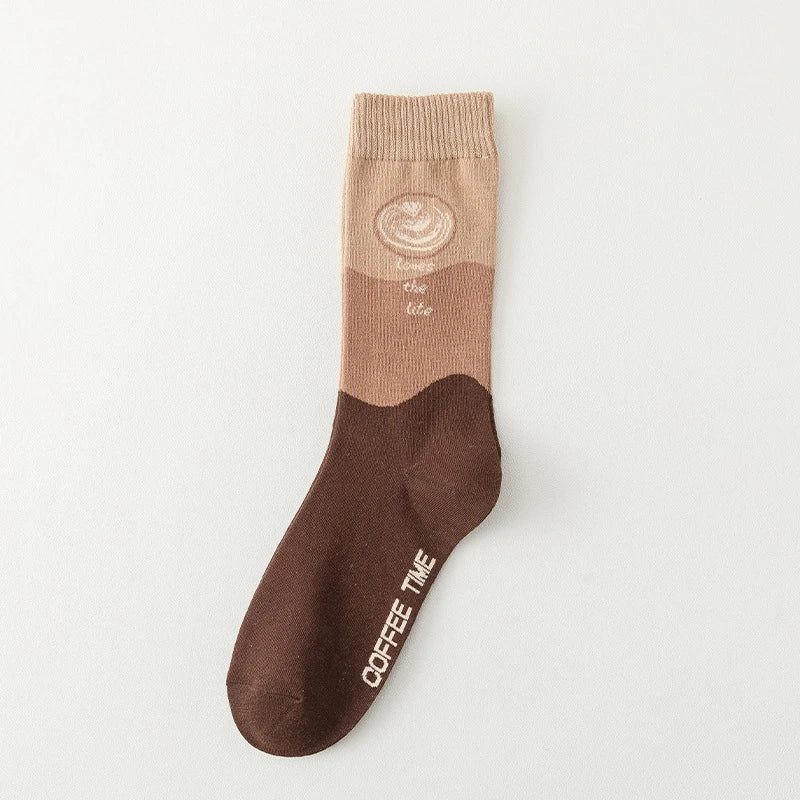 Good quality Best-selling Novelty Socks Women Spring Autumn Fashion Classic Cartoon Letter Coffee Creative Casual Stockings