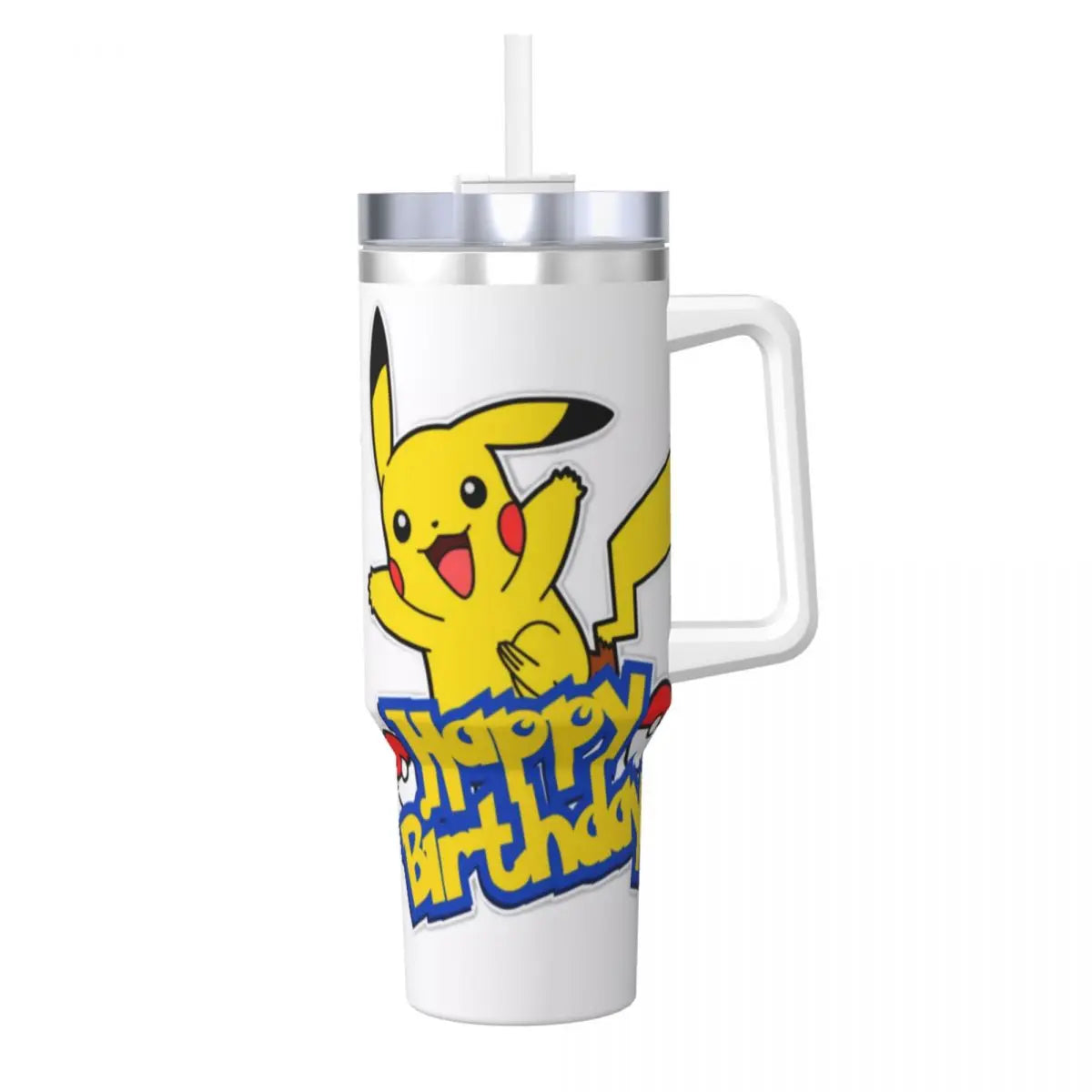 Stainless Steel Tumbler Pikachu Happy Birthday Thermal Mug Insulated Cold Drink Mugs Cup Beach Design Water Bottle