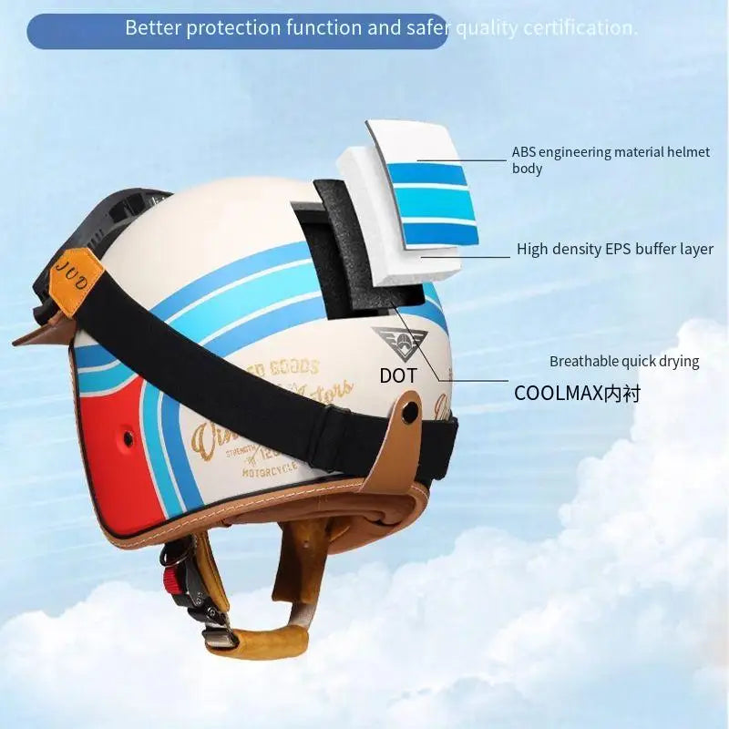 China 3C certification retro motorcycle helmet lightweight ventilation 3/4 cruise helmet unisex riding helmet.