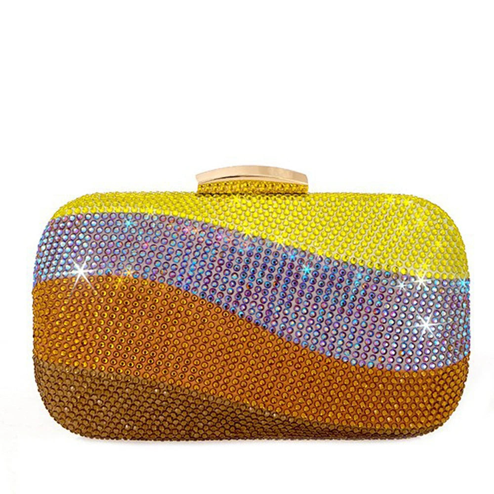 Colorful Rainbow Colors Diamond Evening Purse Wedding Party Crystal Clutch Wallet Bag Banquet Gala Dinner Female Handbag