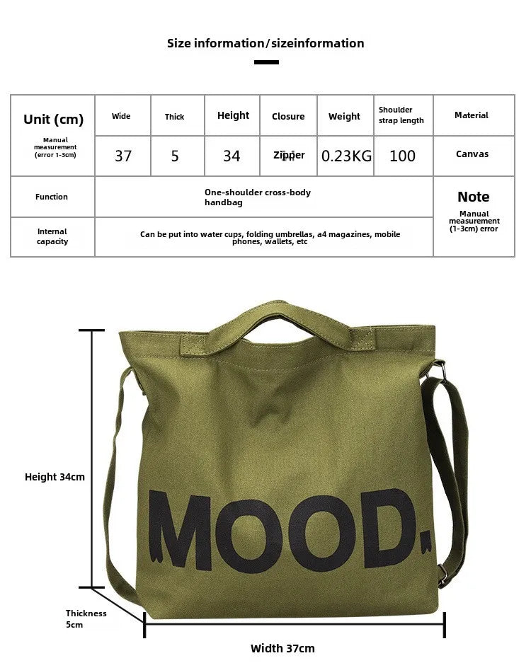 Top Canvas Bag Youth Men Shoulder Bags Large Capacity Hand Bags Letter Printed Crossbody Bag for Women Students School Bags