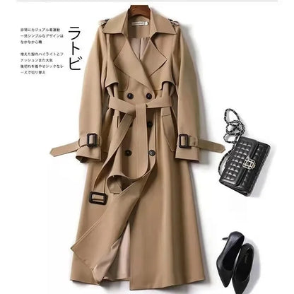 Long Trench Coat Women Lace Up Button Coats Full Sleeve Turn Down Collar Splice Jackets Solid Pockets Office Lady Streetwear