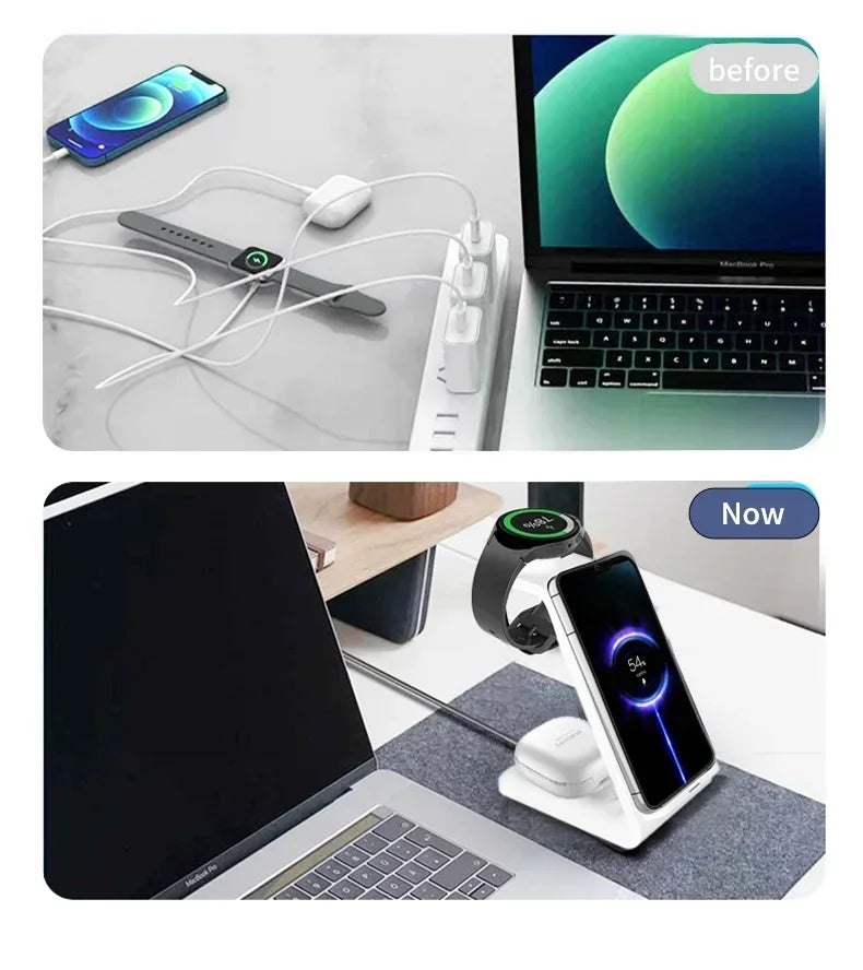 VIKEFON  3 in 1 Wireless Charger Stand for iPhone 16 15 14 13 12 Samsung Galaxy Apple Watch Airpods Pro Fast Charging Station