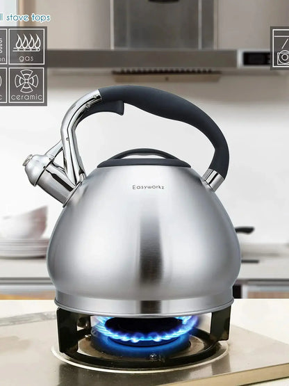 Easyworkz Whistling Stovetop Tea Kettle Food Grade Stainless Steel Hot Water Tea Pot With Loud Whistle,2.65 Quart(2.5l)