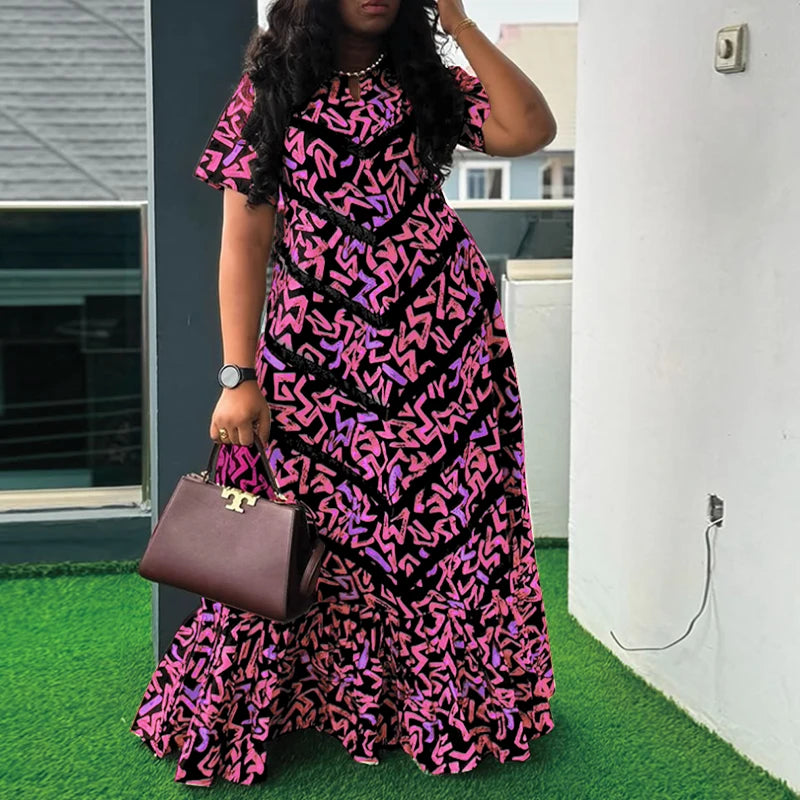 VONDA Women Vintage Maxi Dress Short Sleeve Summer Party Vestidos 2025 Casual Printed A-line Robe Bohemian V-Neck Long Sundress