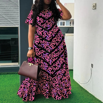 VONDA Women Vintage Maxi Dress Short Sleeve Summer Party Vestidos 2025 Casual Printed A-line Robe Bohemian V-Neck Long Sundress