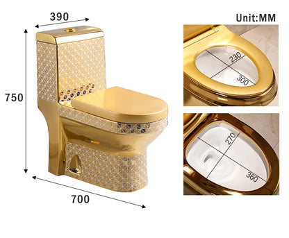 E136  Golden Toilet,Modern One-Piece Ceramic Toilet Bowl With S-Trap Drainage Dual-Flush Floor Mounted White Gold Color