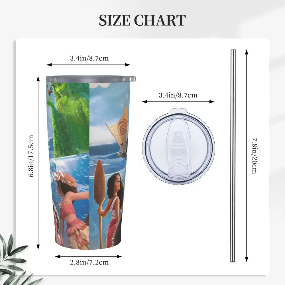 Moana and Pua Cartoon Movie Insulated Tumbler with Straws Stainless Steel Coffee Mugs Double Wall Car Bottle Cups 20oz
