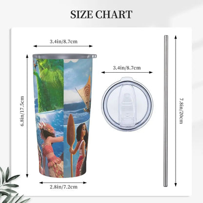 Moana and Pua Cartoon Movie Insulated Tumbler with Straws Stainless Steel Coffee Mugs Double Wall Car Bottle Cups 20oz