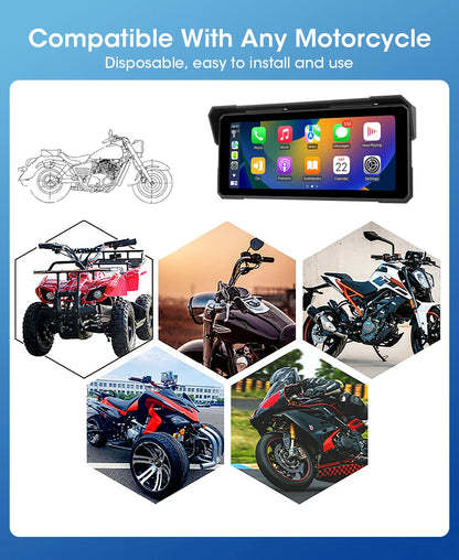 5/8.1 inch Motorcycle Carplay GPS Navigation Wireless Carplay Android Auto IPX7 Waterproof Support 4K+1080P Dual Lens DVR