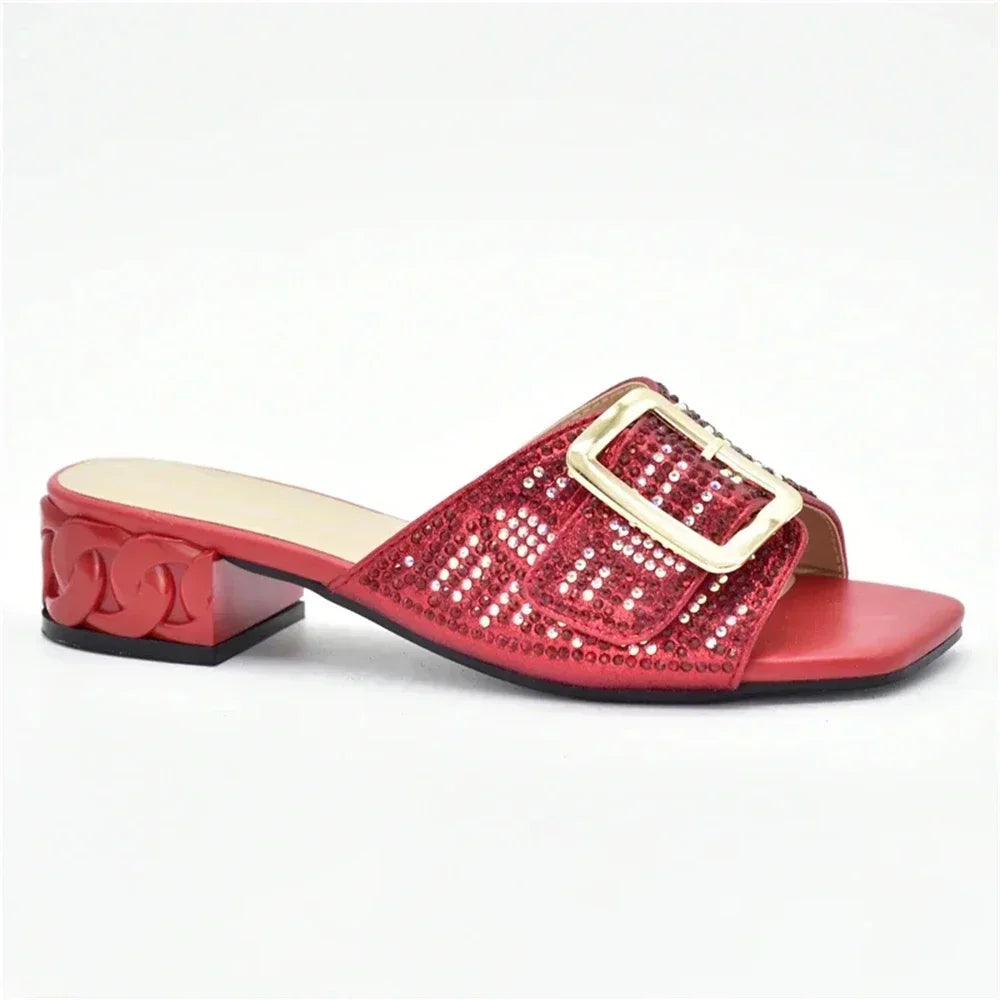 New Arrival African Women Wedding Shoes Bride Shoes Luxury Elegant Low Heels Rhinestone Lady Slippers Sandals Nigerian Pumps