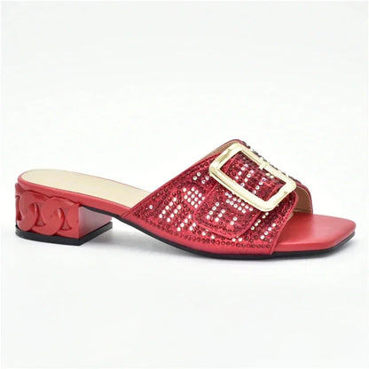 New Arrival African Women Wedding Shoes Bride Shoes Luxury Elegant Low Heels Rhinestone Lady Slippers Sandals Nigerian Pumps