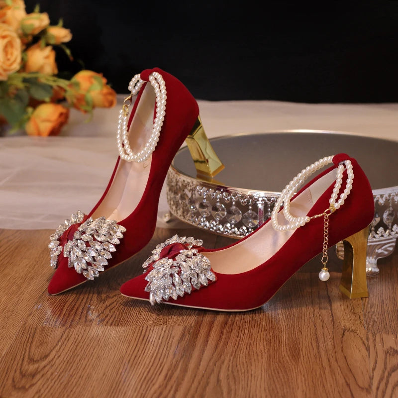Red Wedding Shoes Women's 2025 New High Heels