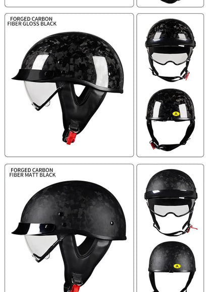    Best Seller Carbon Fiber Retro Motorcycle Half Face Helmet with Comfortable Lining Protective Goggles Helmet Factory Wholesale