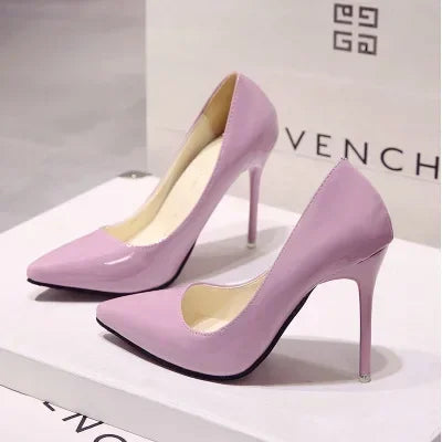Nude Pumps for Women High Heel Shoes Female Fashion Patent Leather Sexy Pointed Toe Thin Heel Wedding Shoes Plus Size 34-44