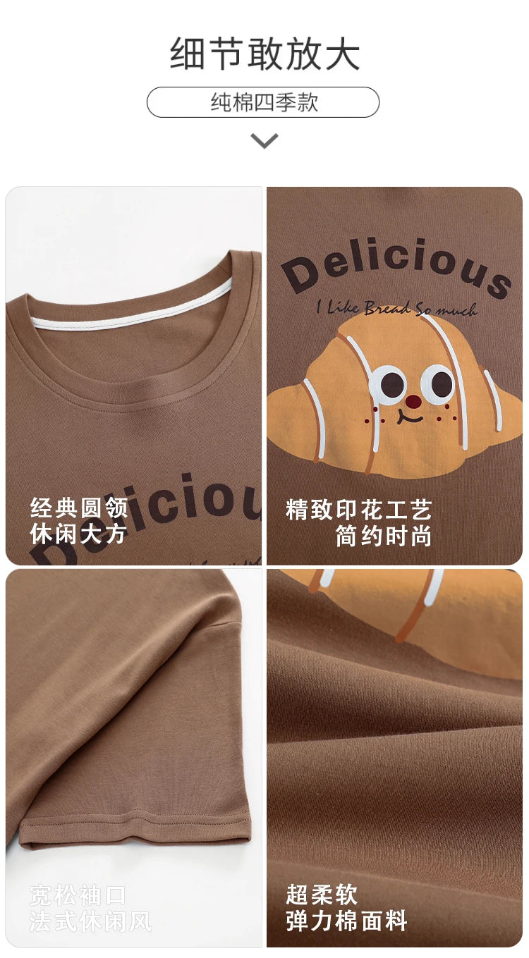100% Pure Cotton Women Pajamas Summer Cartoon Print Pijamas Girls Nightwear Homewear Short Sleeve Sleepwear O-neck Loungewear