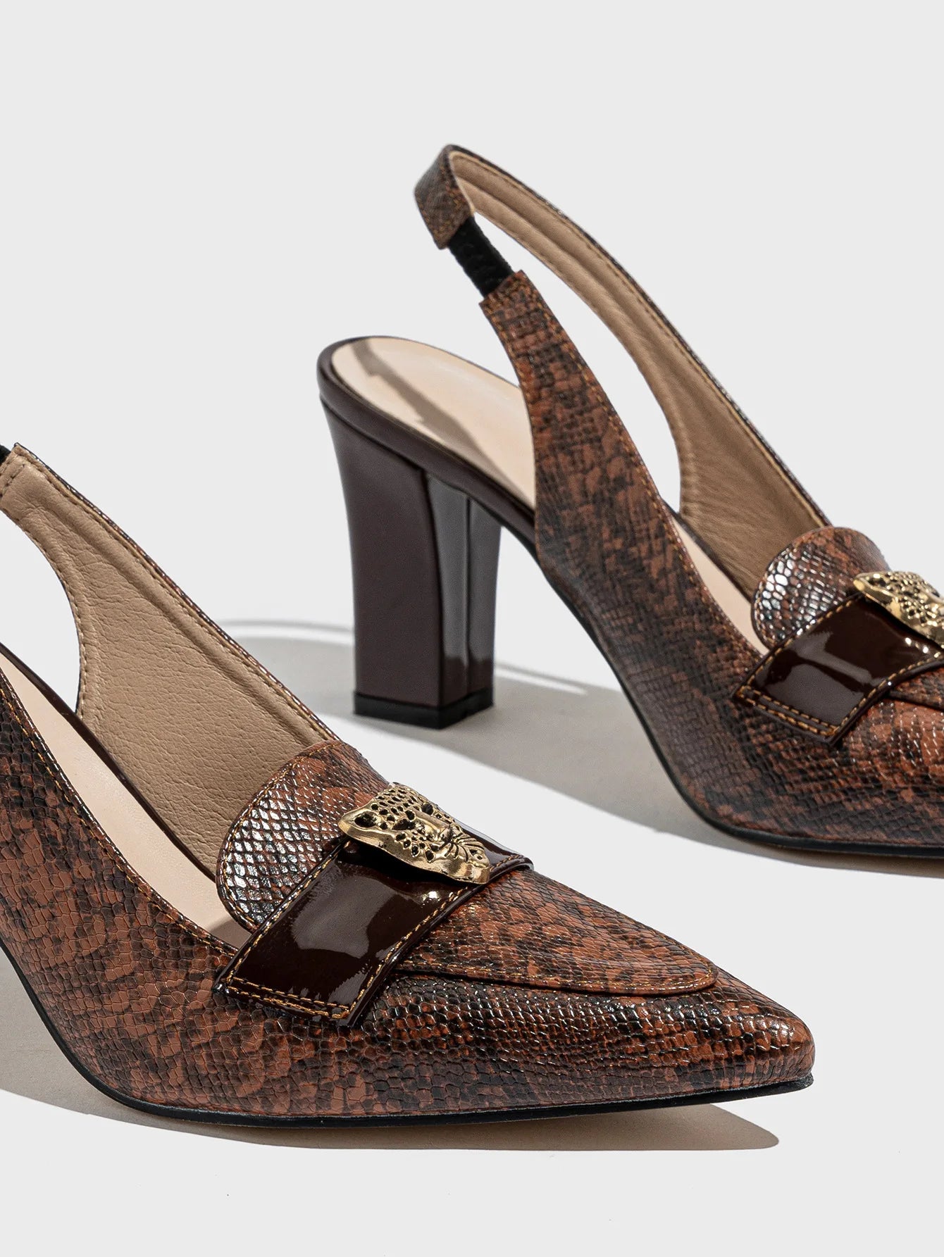 Retro Branded Shoes Original for Woman Brown Elastic Band Pointed Toe Artificial Leather High-heeled Shoes Work Elegant Pumps