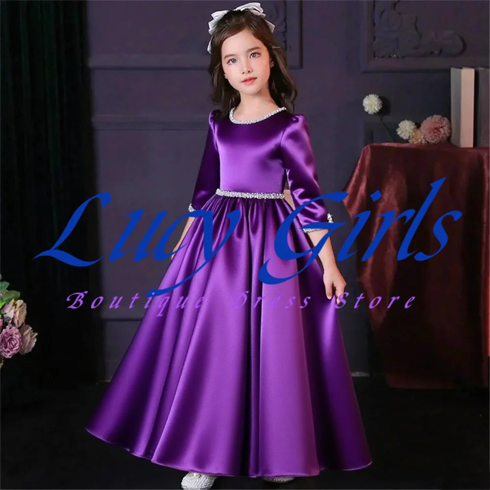 Lovely White Satin Flower Girl Dress for Wedding Dresses Little Princess Bow Kids Birthday Party Evening Customise Gowns