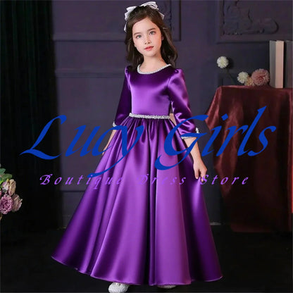 Lovely White Satin Flower Girl Dress for Wedding Dresses Little Princess Bow Kids Birthday Party Evening Customise Gowns