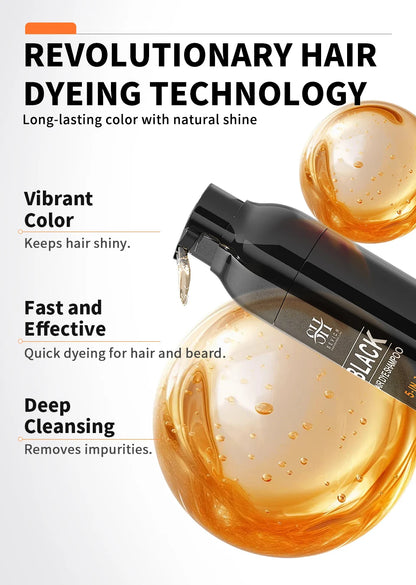 Sevich Hair Dye Shampoo 5 In 1 For Men Black Hair Dye Shampoo Beard Color Dye Cream To Cover Gray White Hair Darkening Shampoo