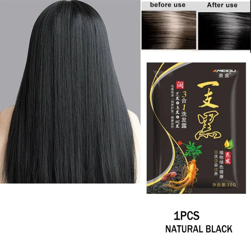 Natural Herbal Hair Dye Shampoo 3 in 1 Hair Color Shampoo Non-irritating Lasting Repair Nourish Gray White Hair Care Women Men