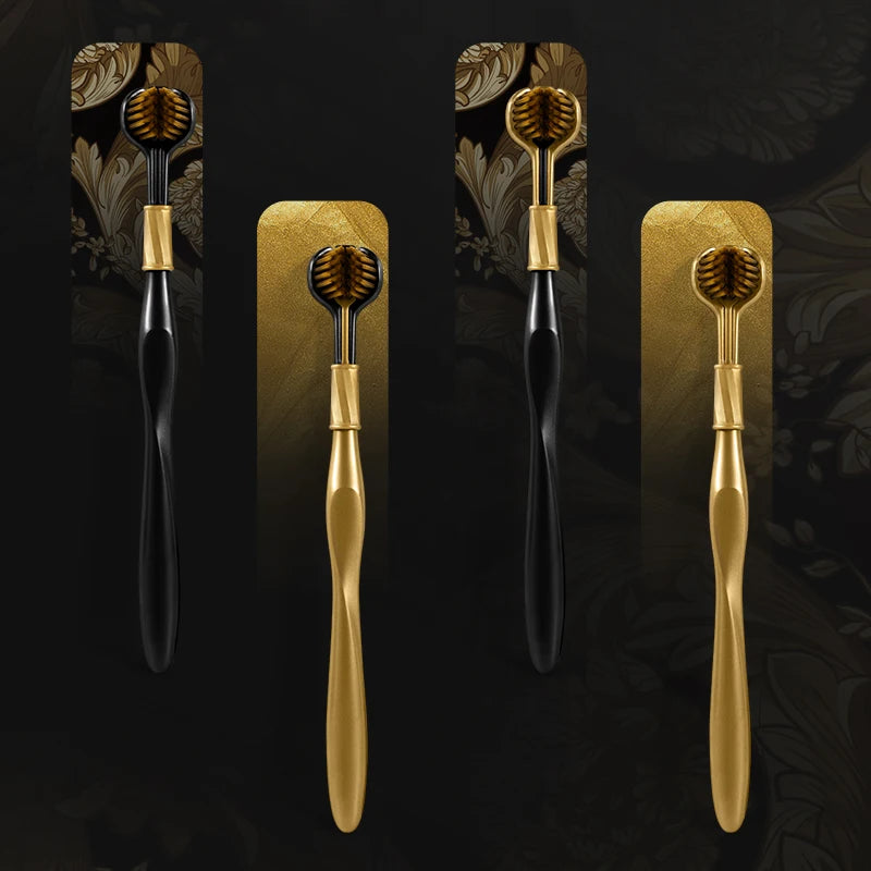 [4-pcs gift box] High-end black gold series three-sided brush head wrapped soft bristle toothbrush