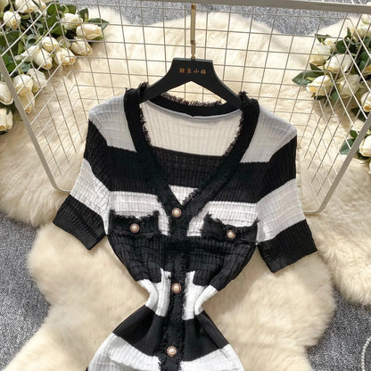 YuooMuoo Chic Fashion Sexy Package Hips Knitted Long Dress 2025 Spring and Summer Elegant Slim Waist Office Lady Sweater Dress