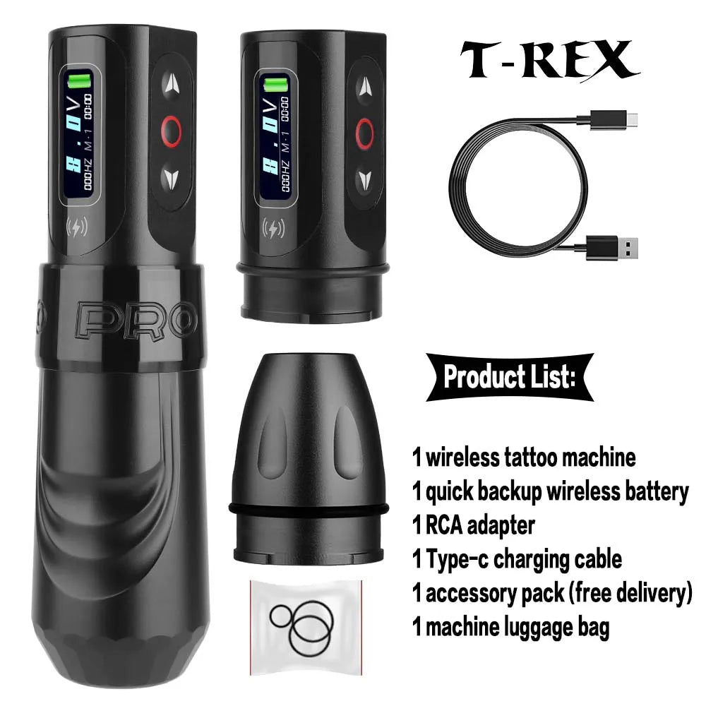 T-Rex Wireless Tattoo Machine Rotary Pen Coreless Motor 4.0mm Travel with Two 1600mAh Batteries Suitable for Tattoo Artists