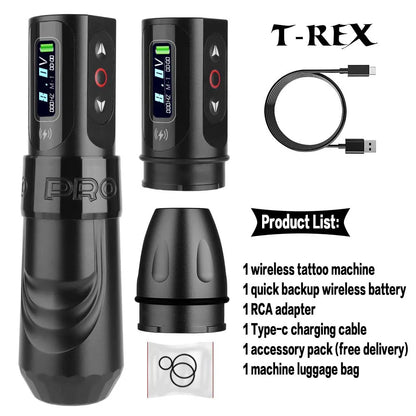 T-Rex Wireless Tattoo Machine Rotary Pen Coreless Motor 4.0mm Travel with Two 1600mAh Batteries Suitable for Tattoo Artists