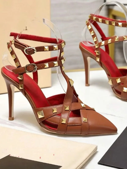 2026 Summer New Rivet Women's Pointed Stiletto Sandals Sexy Fashion Party Women's High Heel Sandals