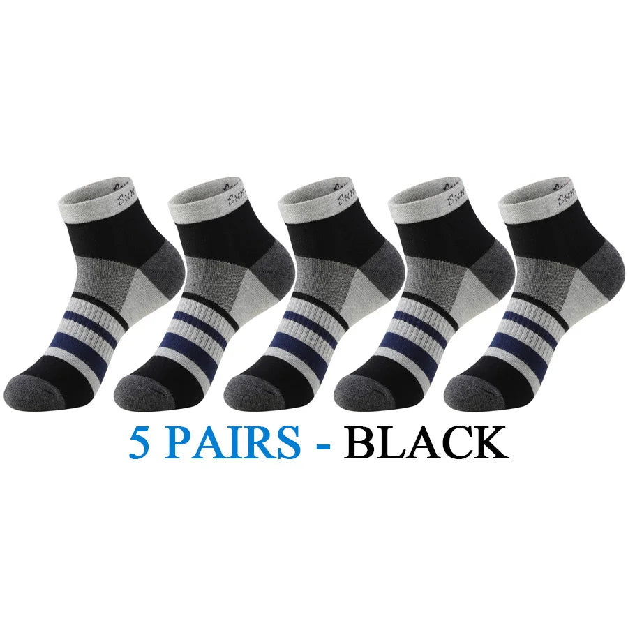 5 Pairs/Lot Running Socks Men Ankle Colorful Stripes Combed Cotton Outdoor Gym Compression Short Male Socks 5 Colors New 2025