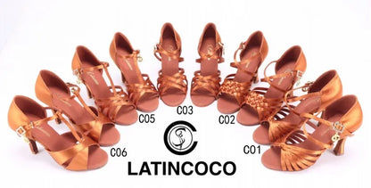 SW Latin Dance Premium Elegant Professional Women's Medium High Heel Soft Sole Ballroom Competition Dance Shoes for Practice