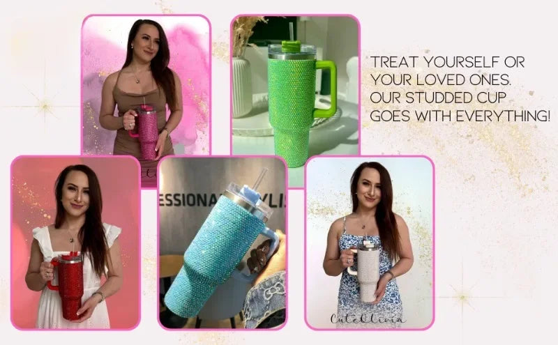 40oz Rhinestone Tumbler Stainless Steel Straw Women Cup Shiny Diamond Travel Car Thermoses Coffee Mug Water Bottle Drinkware
