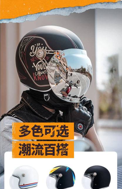VCOROS Carbon fiber Retro Motorcycle Helmet Half Open face helmet fiberglass Cascos para motos DOT Certification