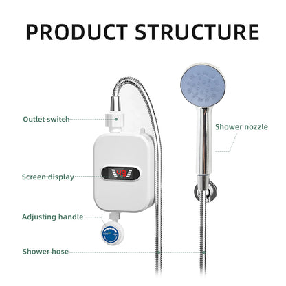 Small Instant Electric Water Heater LCD Temperature Display IPX4 Quick Heating Shower Water Heating Device Set