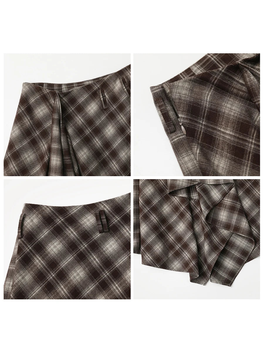 CHIC VEN Women Skirts A Line Retro Loose High Waist Irregular Color Plaid Frosted Half Body Long Ladies Skirt Autumn Winter 2026