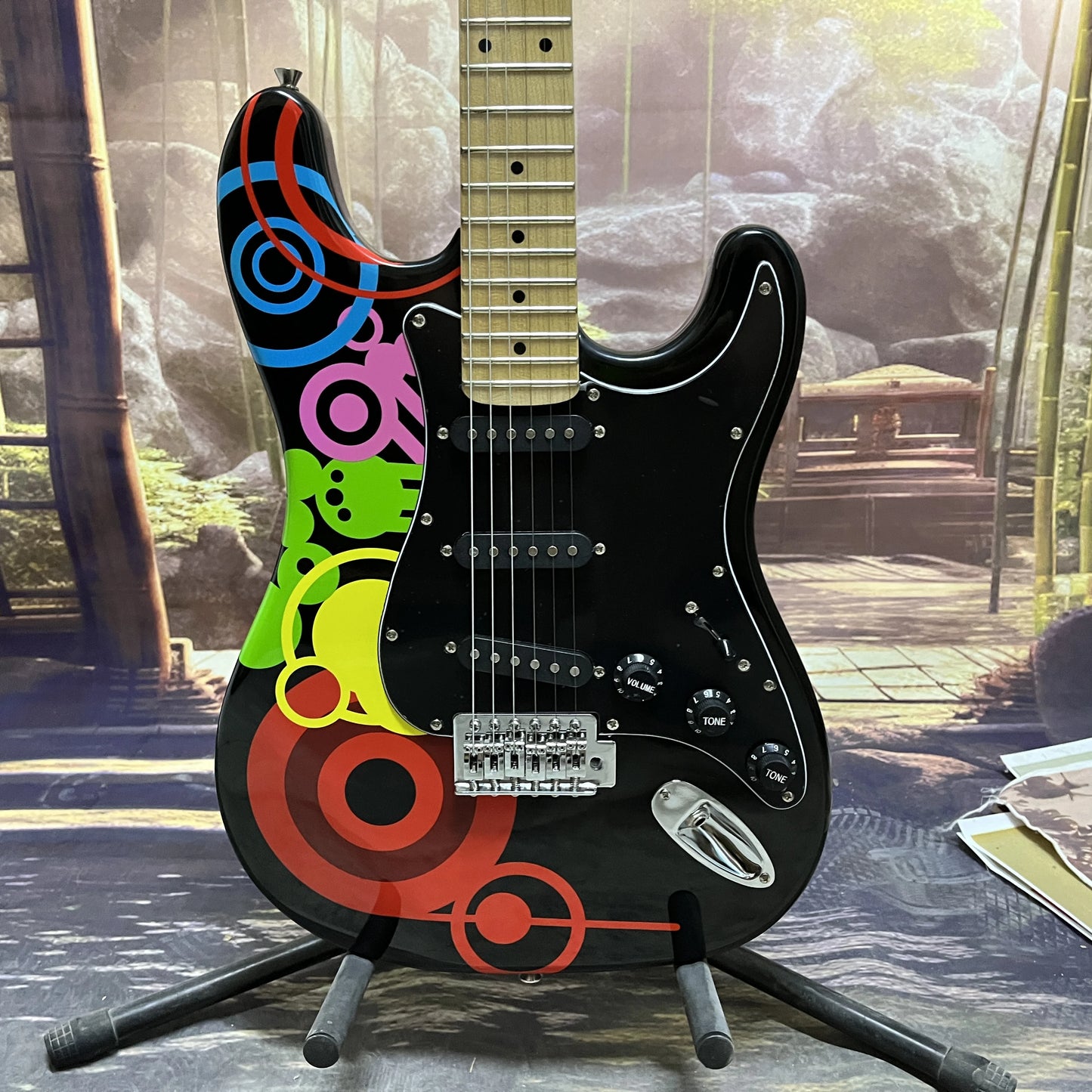 Vicers Rock jazz style ST electric guitar with SSS pickup, colorful graffiti stickers, 22frets ,basswood body ,6 string guitar