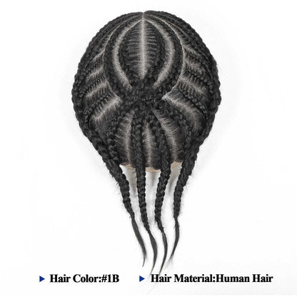 Cornrow Box Braided Men's Toupee Full Lace Male Toupee For Men Hairpieces Black Human Hair Wigs Replacement Systems Hair Patch