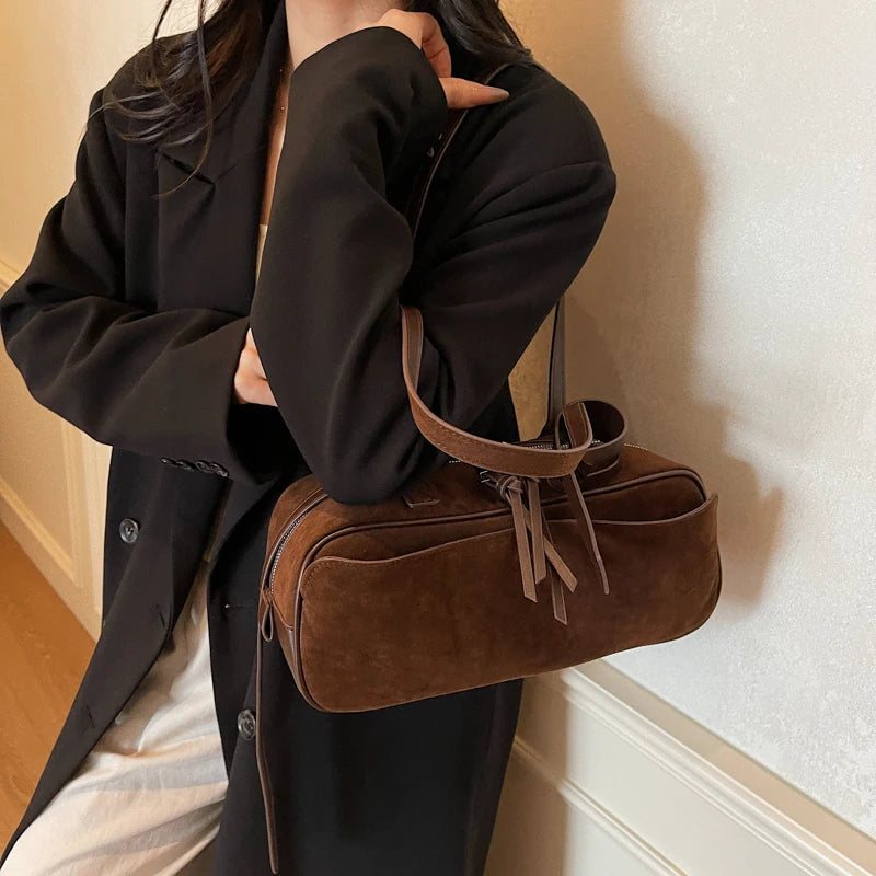 MOODS 2025 Autumn Latest Commute Shoulder Bags For Women PU Suede Pure Color Large Capacity Boston Bag Luxury Designer Handbags